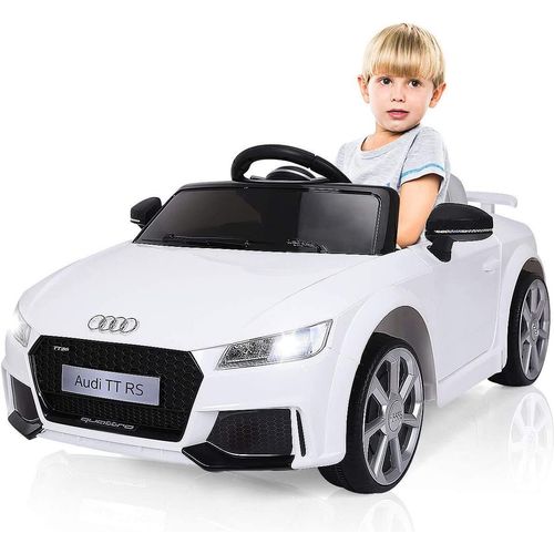COSTWAY Audi 12V Kinderauto mit 2,4G-Fernbedienung, 3 Gang Elektroauto 2,5-5km/h mit MP3, Hupe, Musik und LED-Leuchten, Kinderfahrzeug für Kinder von 3-8 Jahren (Weiß)