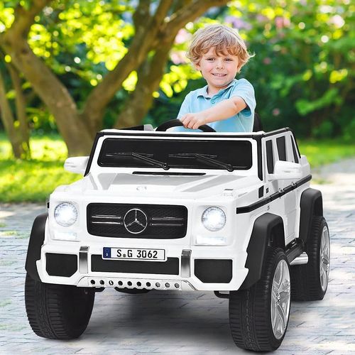 COSTWAY Mercedes Benz 12V Kinderauto mit Fernbedienung, MP3 LEDs, 2,5-5,5km/h (Weiß)