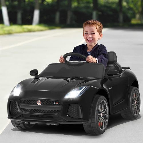 COSTWAY Jaguar 12V Elektro Kinderauto mit Geschichten & Musik & Hupe & Scheinwerfer, Kinderfahrzeug mit 2,4G Fernbedienung, Elektroauto 3-5km/h für Kinder ab 3 Jahren (Schwarz)