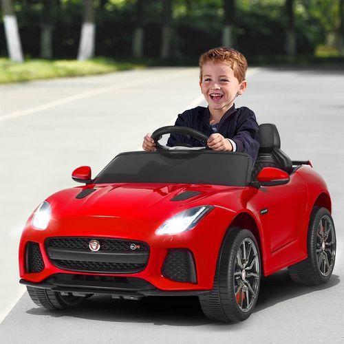 COSTWAY Jaguar 12V Elektro Kinderauto mit Geschichten & Musik & Hupe & Scheinwerfer, Kinderfahrzeug mit 2,4G Fernbedienung, Elektroauto 3-5km/h für Kinder ab 3 Jahren (Rot)