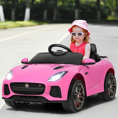 COSTWAY Jaguar 12V Elektro Kinderauto mit Geschichten & Musik & Hupe & Scheinwerfer, Kinderfahrzeug mit 2,4G Fernbedienung, Elektroauto 3-5km/h für Kinder ab 3 Jahren (Rosa)