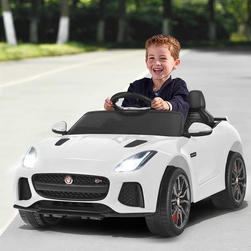 COSTWAY Jaguar 12V Elektro Kinderauto mit Geschichten & Musik & Hupe & Scheinwerfer, Kinderfahrzeug mit 2,4G Fernbedienung, Elektroauto 3-5km/h für Kinder ab 3 Jahren (Weiß)