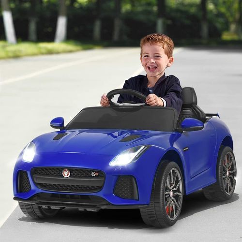 COSTWAY Jaguar 12V Elektro Kinderauto mit Geschichten & Musik & Hupe & Scheinwerfer, Kinderfahrzeug mit 2,4G Fernbedienung, Elektroauto 3-5km/h für Kinder ab 3 Jahren (Marine)