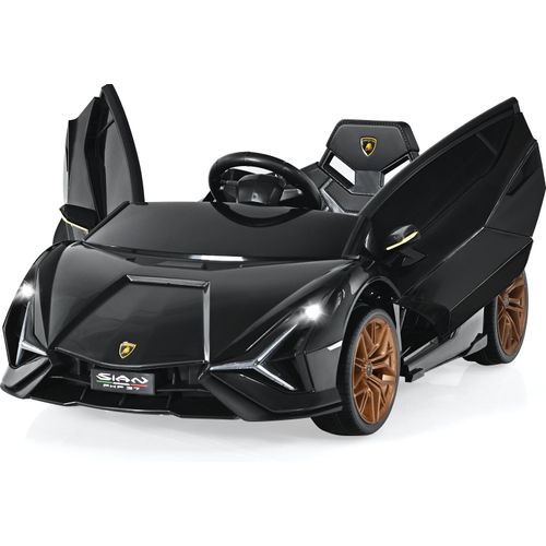 COSTWAY Lamborghini 12V Kinderauto mit 2,4G-Fernbedienung, Elektroauto 3-5km/h mit MP3, Radio, Musik und LED-Scheinwerfer, Kinderfahrzeug für Kinder von 3-8 Jahren Schwarz