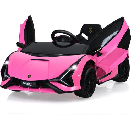 COSTWAY Lamborghini 12V Kinderauto mit 2,4G-Fernbedienung, Elektroauto 3-5km/h mit MP3, Radio, Musik und LED-Scheinwerfer, Kinderfahrzeug für Kinder von 3-8 Jahren Rosa