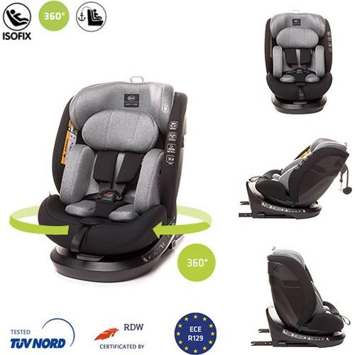 4BABY ROTO-FIX I-SIZE Kinderstiz drehbar mit ISOFIX ,Autositz 0-36kg, 40-150 cm, Reboarder kindersitz R129, einstellbare Kopfstütz, Grau