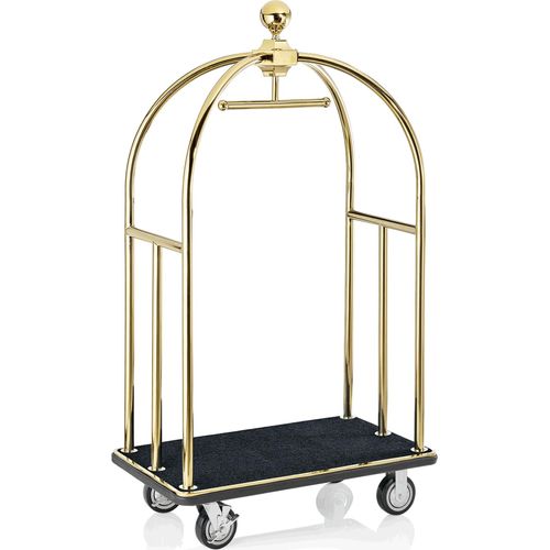 WAS Germany Gepäckwagen, 112 x 61 x 186 cm, goldfarben, schwarzer Teppich, Edelstahl