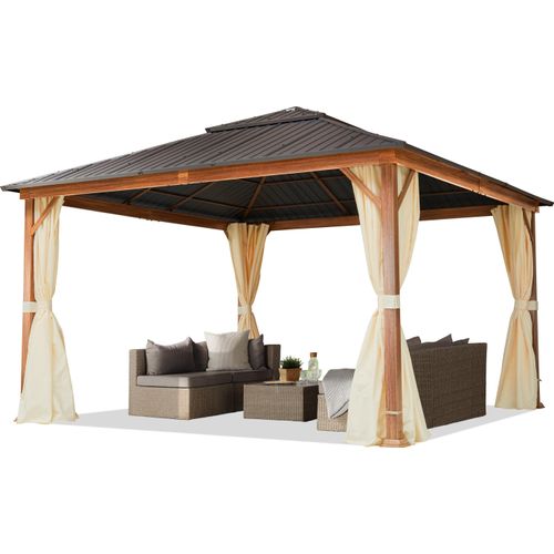 Gartenpavillon 4x4 m Holzoptik, Stahldach Hardtop 4 Seitenteile in champagner Gartenpavillon 3x4 m Holzoptik, Stahldach Hardtop 4 Seitenteile in grau