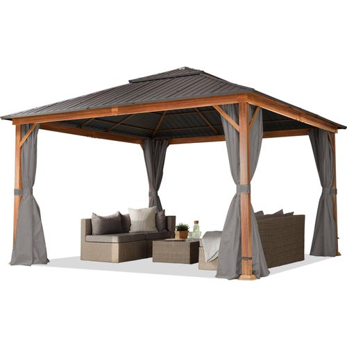 Gartenpavillon 4x4 m Holzoptik, Stahldach Hardtop 4 Seitenteile in grau Gartenpavillon 3x4 m Holzoptik, Stahldach Hardtop 4 Seitenteile in grau