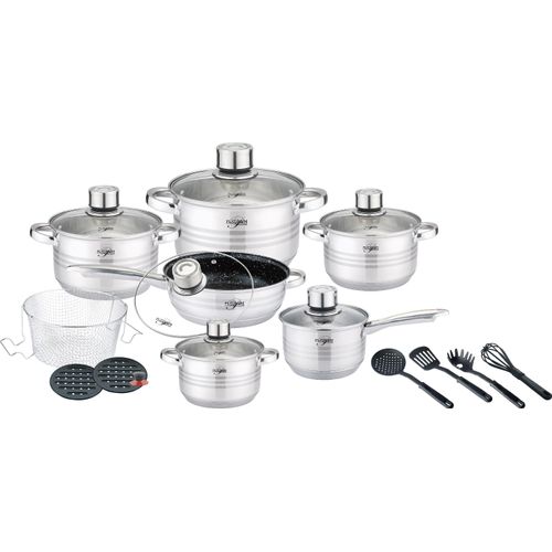 20 teilig 18/10 Edelstahl Kochgeschirr Induktion Kochtopf Topfset Glasdeckel silber