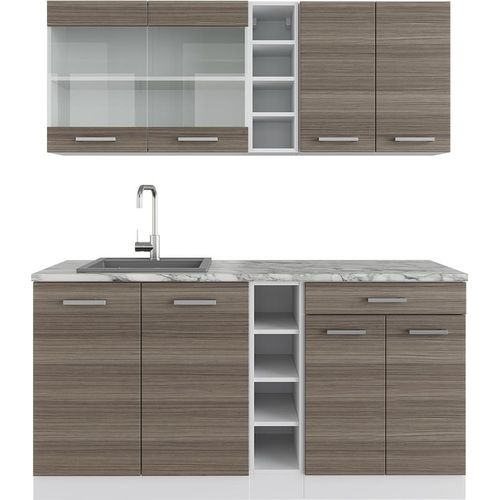 Singleküche Vicco R-Line Edelgrau/Weiß 160 cm , AP Marmor, Model 37609
