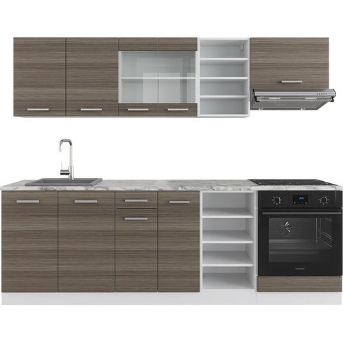 Küchenzeile Vicco R-Line Edelgrau/Weiß 240 cm , AP Marmor, Model 37666