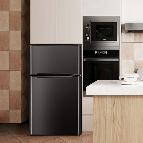 COSTWAY 90L Kühlschrank 64L Kühlteil 26 L Gefrierteil Kühl-Gefrier-Kombination mit LED-Beleuchtung mini Kühlschrank schwarz