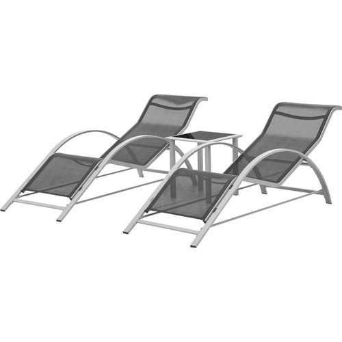 Gartenmöbelset Binetto 3-teilig Gartengarnitur aus Tisch und Sonnenliegen Lounge-Set für Balkon, Terrasse, Pool und Garten Gartenset Outdoor-Möbel Grau - Schwarz