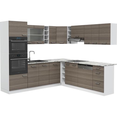 Eckküche Vicco R-Line Edelgrau/Weiß 247 x 237 cm, AP Marmor, Model 37687