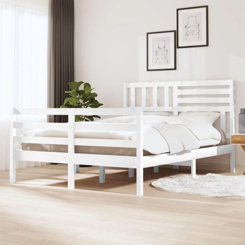 vidaXL Massivholzbett Weiß 160x200 cm - Bettrahmen - Bettgestell - Bett - Massivholzbettrahmen