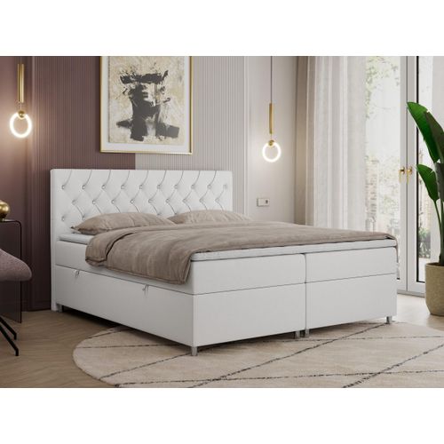 Boxspringbett 120x200 mit Bettkasten, Boxspringbett 120x200 mit Matratze, Doppelbett mit Matratze und Topper - Polsterbett mit Kopfteil - ROMA - 120x200 - Weiß - Kunstleder - H3