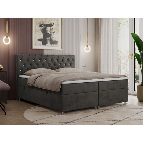 Boxspringbett 120x200 mit Bettkasten, Boxspringbett 120x200 mit Matratze, Doppelbett mit Matratze und Topper - Polsterbett mit Kopfteil - ROMA - 120x200 - Dunkelgrau - Velvet - H4