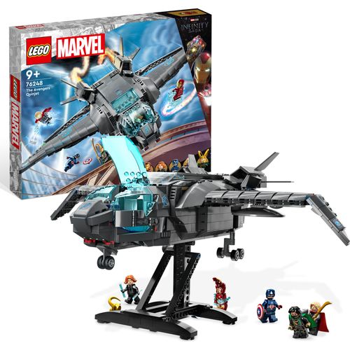 LEGO 76248 Marvel Der Quinjet der Avengers, Spielzeug Superhelden-Raumschiff mit Thor, Iron Man, Black Widow, Loki und Captain America Minifiguren