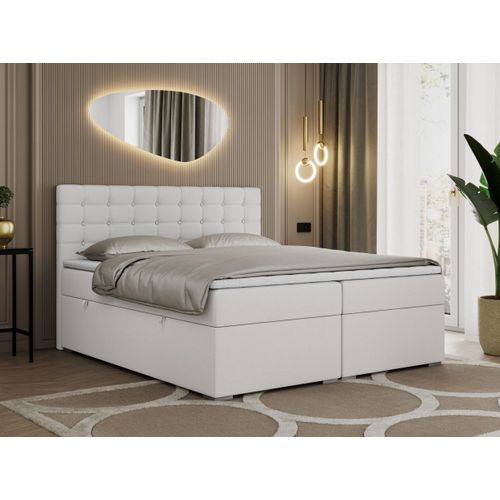 Boxspringbett 120x200 mit Bettkasten, Bett 120x200 mit Matratze und Topper - SUSAN - 120x200 - Weiß - Kunstleder - H3