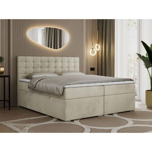 Boxspringbett 120x200 mit Bettkasten, Bett 120x200 mit Matratze und Topper - SUSAN - 120x200 - Beige - Velvet - H3