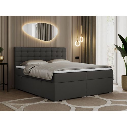 Boxspringbett 120x200 mit Bettkasten, Bett 120x200 mit Matratze und Topper - SUSAN - 120x200 - Dunkelgrau - Kunstleder - H4