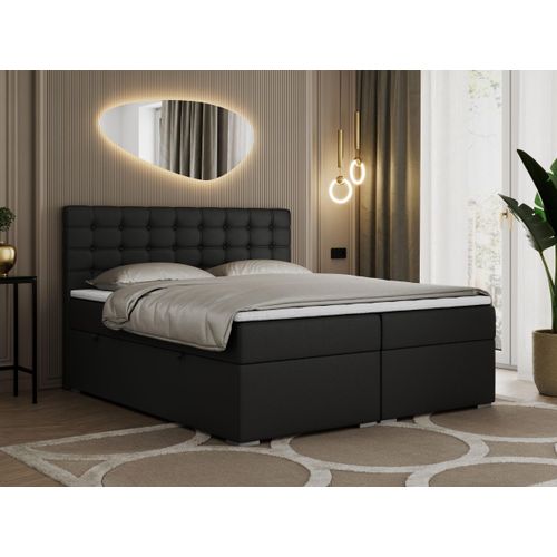 Boxspringbett 200x200 mit Bettkasten, Bett 200x200 mit Matratze und Topper - SUSAN - 200x200 - Schwarz - Kunstleder - H4