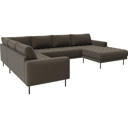 Rouge Ecksofa mit Chaiselongue und schwarzen Beinen.