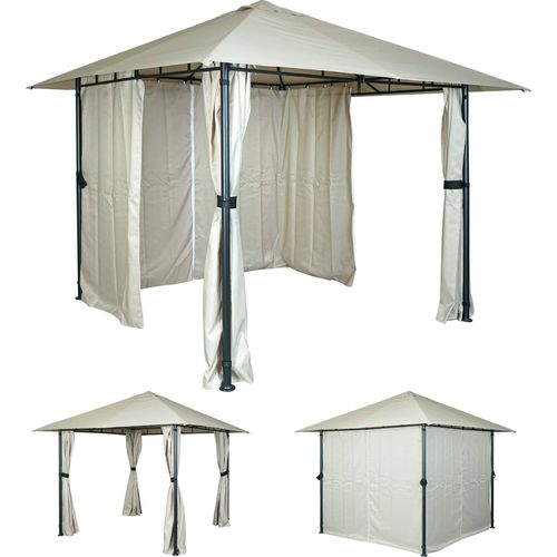 Pergola MCW-J63, Garten Pavillon Terrassenüberdachung mit Seitenwand, 3x3m creme-beige