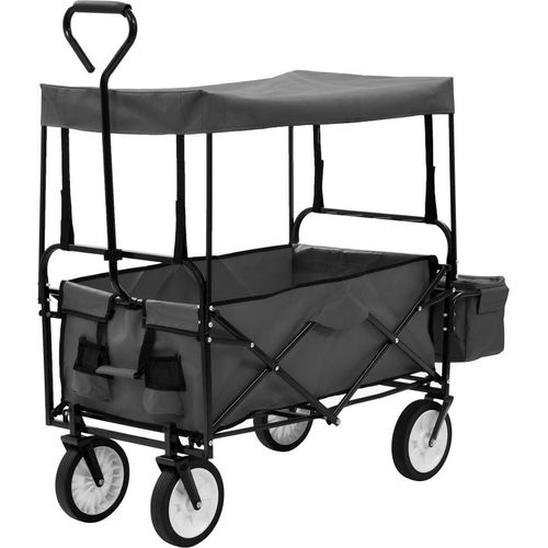 Prolenta Premium - Klappbarer Handwagen mit Sonnendach Stahl Grau