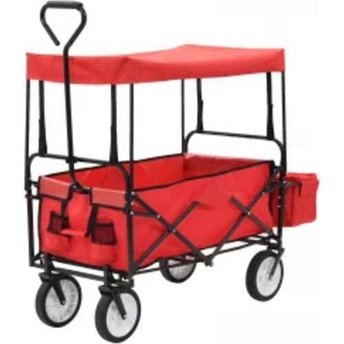 Prolenta Premium - Klappbarer Handwagen mit Sonnendach Stahl Rot