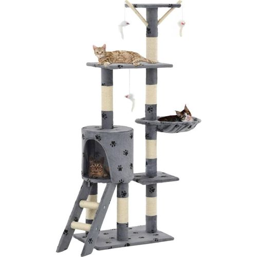 Katzen-Kratzbaum Sisal 138 cm Grau Pfoten-Aufdruck