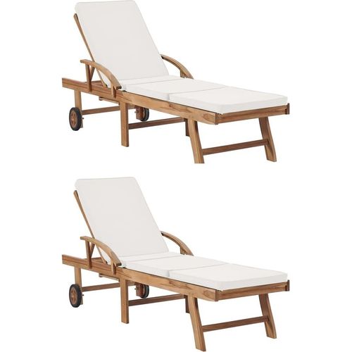 Sonnenliegen mit Auflagen 2 Stk. Massivholz Teak Creme