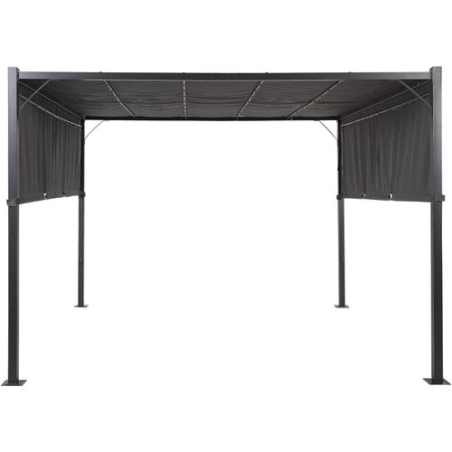 BELIANI Garten Pergola Grau mit Dach LED-Beleuchtung Sonnenschutz Gartenausstattung Wasserabweisend Quadratisch Garten-Möbel Terrassen-Möbel Pavillon