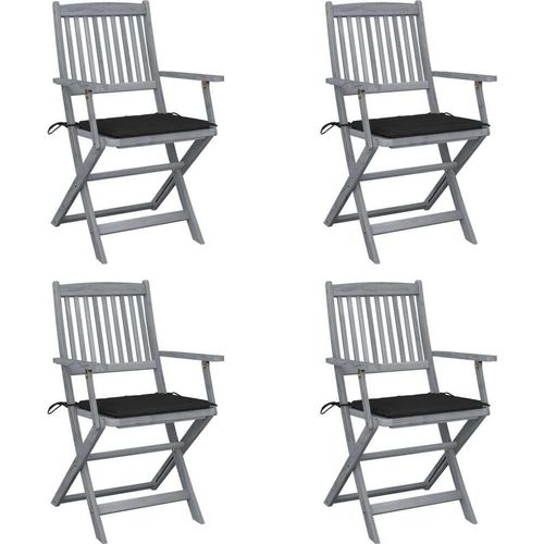 Ankonbej Klappbare Gartenstühle 4 Stk. mit Sitzkissen Massivholz Akazie