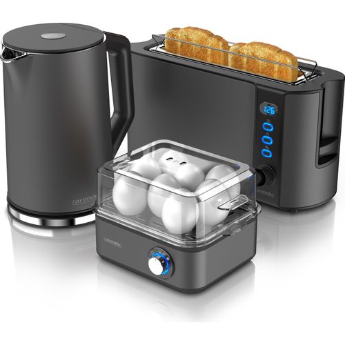 Arendo Frühstücks-Set in grau - Wasserkocher / Toaster / Eierkocher