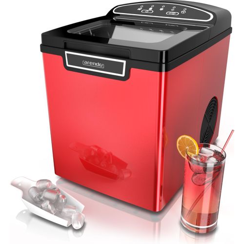 Arendo Eiswürfelbereiter, Eiswürfelmaschine, Ice Cube Maker, Wassertank 1,8 Liter, 12 bis 15 kg Eiswürfel in 24h, leise, Rot