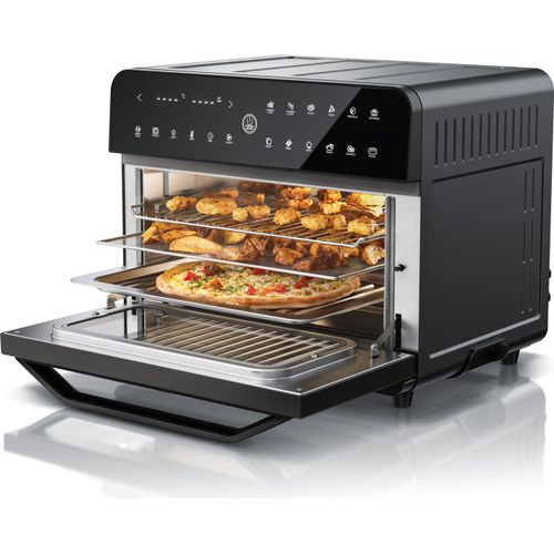 Arendo Heißluftfritteuse 1800 Watt, Minibackofen, Airfryer, 25L, Edelstahl, Pizzaofen, 4 Ebenen, Mini Backofen mit Umluft, Timer, 12 Programme, Backen, Dörren, Frittieren, ohne Öl, Schwarz