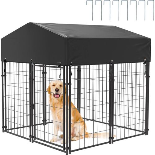 WISFOR Outdoor Hundezwinger mit Überdachung, 127x120x134cm, Hundehütte mit Sonnenschutz, Hundekäfig Tierkäfig Hundehaus aus Metall