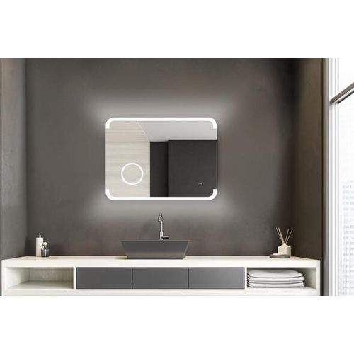 Badspiegel mit Beleuchtung TALOS LED Harmony - 80 x 60 cm - hinterleuchtetem Raumlicht - beleuchteter Kosmetikspiegel 3-Fach Vergrößerung Digitaluhr