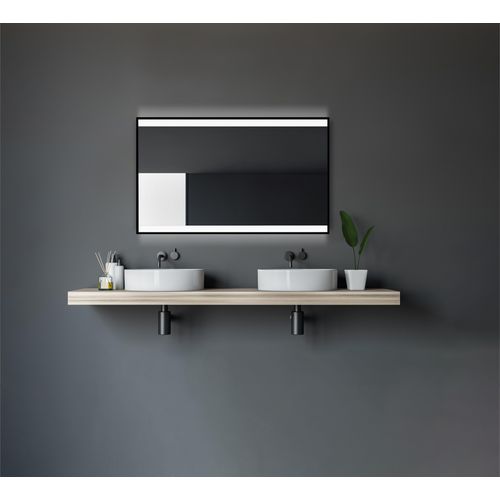 Badspiegel mit Beleuchtung Talos Black Shine 120 x 70 cm Wandspiegel - hochwertiger Aluminiumrahmen mit Kippschalter in matt schwarz - Lichtspiegel mit Lichtfarbe Neutralweiß - Badezimmerspiegel