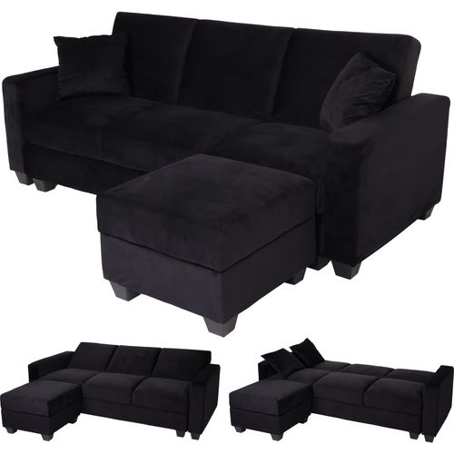 Sofa MCW-H47 mit Ottomane, Couch Sofa Gästebett, Schlaffunktion Stauraum 217x145cm Samt schwarz