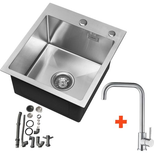 Edelstahl Küchenspüle mit Siphon Einbauspüle Edelstahlspüle Eckig Spülbecken Spüle 50x45cm +Küchenarmatur Wasserhahn Spültischarmatur