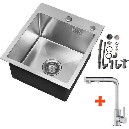 Edelstahl Eckig Küchenspüle 40*45 cm Einbauspüle Spülbecken Spüle + Ausziehbar Küchenarmatur Wasserhahn