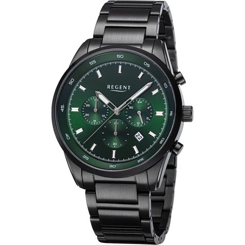 Regent Herren Uhr Chronograph BA-758 Edelstahl Ionen schwarz plattiert