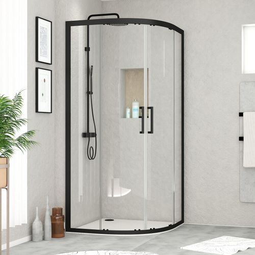 Duschkabine 90x90 Marwell Glasdusche Factory Runddusche, schwarz, 90 x 90 x 200 cm - Duschkabine mit matt schwarzem Aluminiumrahmen - Duschabtrennung mit Schiebetür