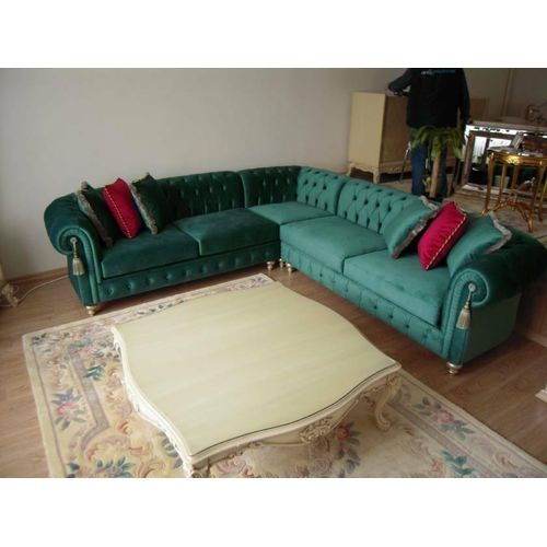 Grüne Chesterfield Textil Sofa Designer Couch Polster Sofas Couchen Eck Garnitur