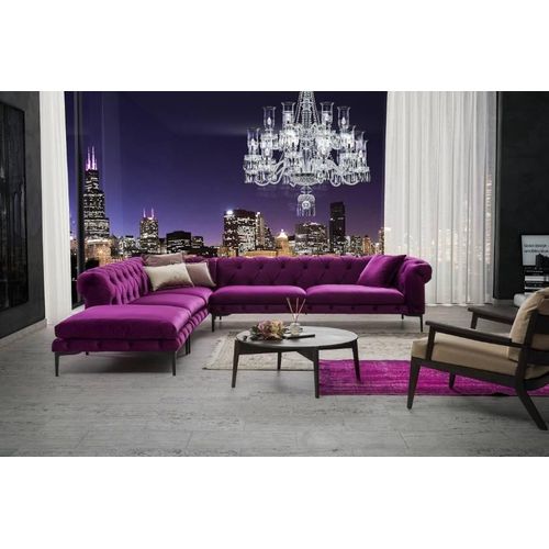Lila Luxus Chesterfield Couch Eck Sofa Polster Sitz Garnitur Textil Stoff Sofas
