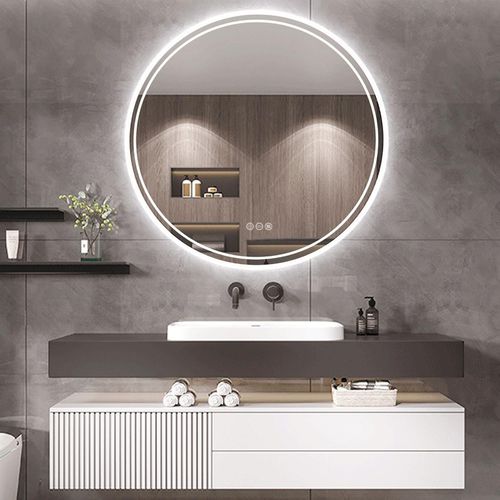 WISFOR LED Badspiegel Rund 60cm Wandspiegel mit Touch Schalter, Anti-Fog dimmbar für Badezimmer Schlafzimmer Make-Up, 3 Lichtfarben, IP64 Energiesparend