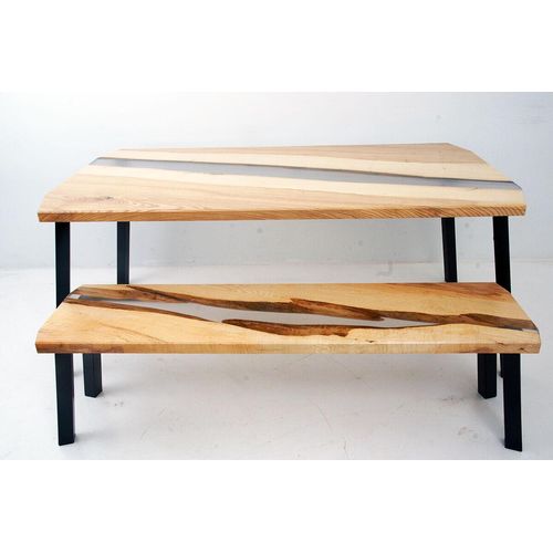 Epoxidharz Tisch Bank 2tlg. Set Echtes Holz Wasserfall Fluss Tische Gruppe Neu